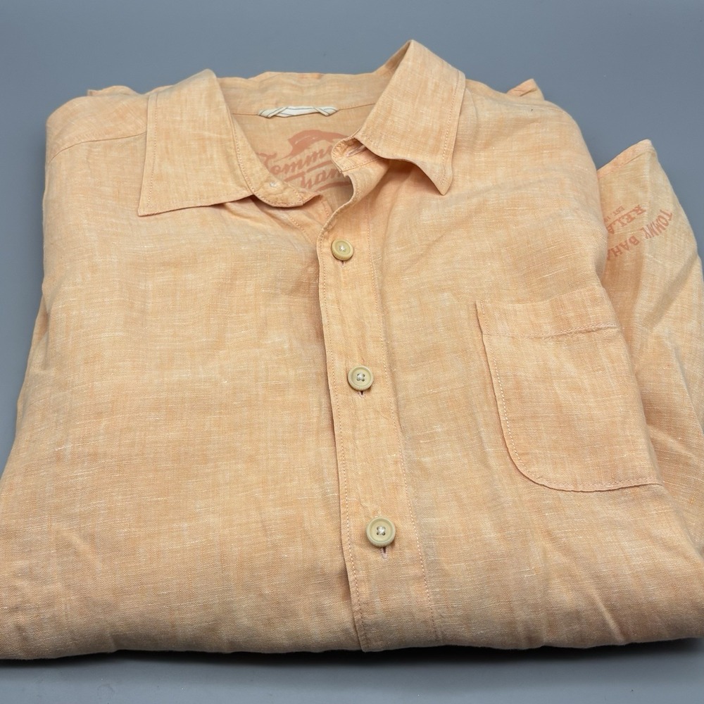 Tommy Bahama Men's Sea Glass Glazer Island Linen Shirt Coral Distressed‎ Look